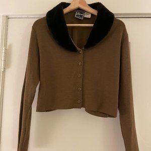 Brown Fur Collar Cardigan